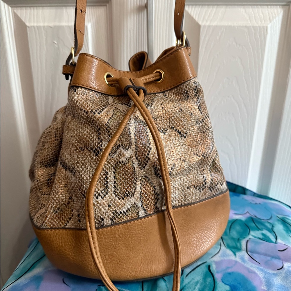 Neiman Marcus Faux snake skin bucket bag